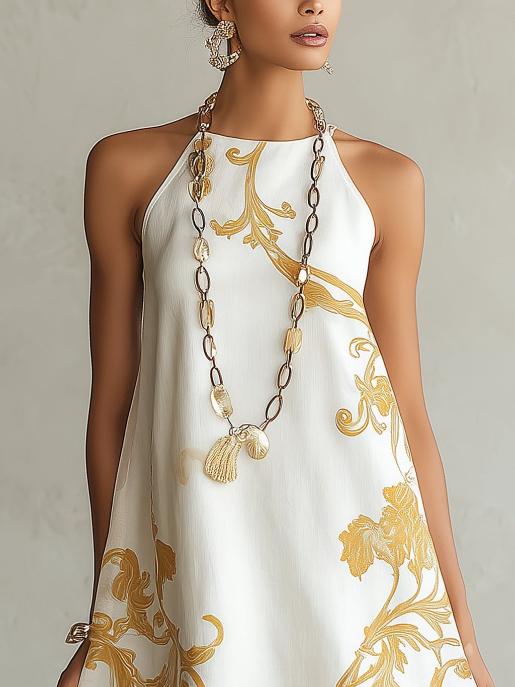 Héloïse | Mini-Kleid aus weißer Spitze mit goldenen Akzenten