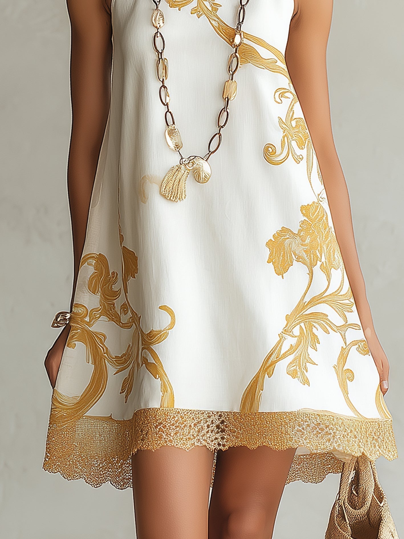 Héloïse | Mini-Kleid aus weißer Spitze mit goldenen Akzenten