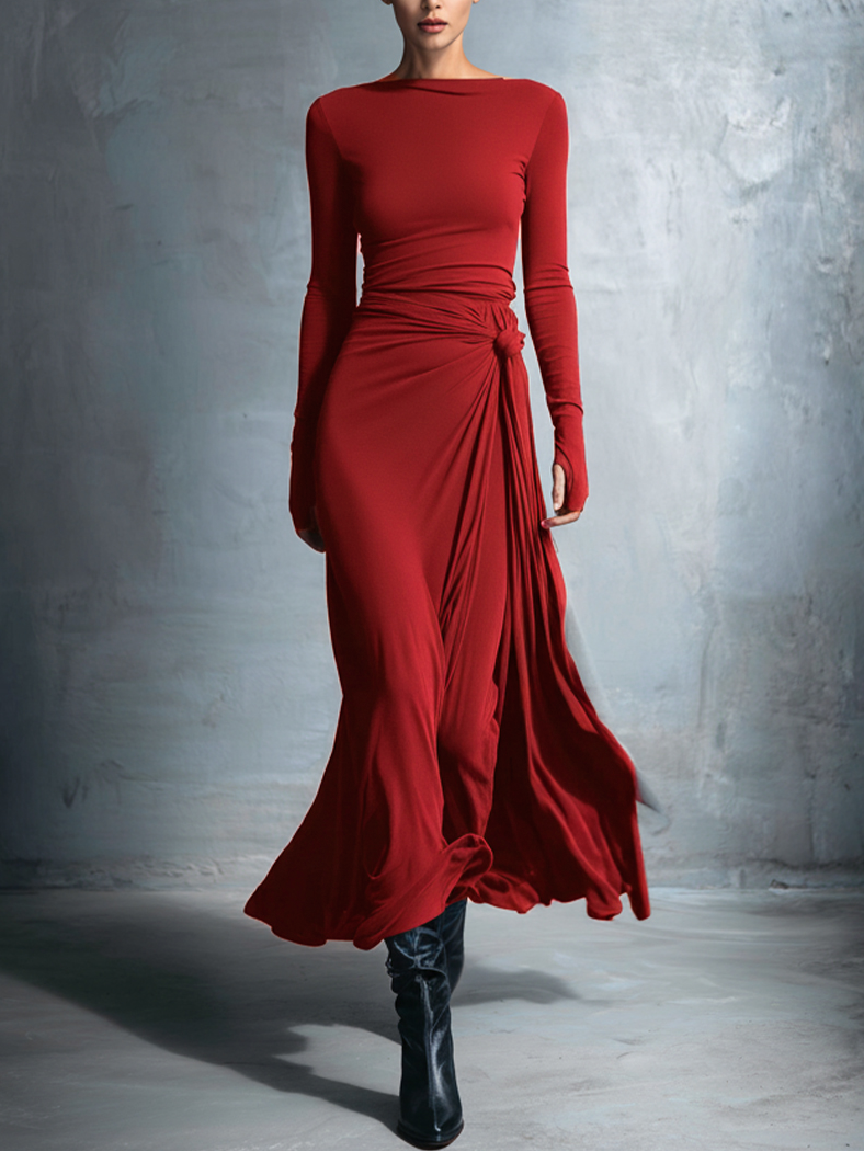 Gabriella | Langes Kleid mit seitlichem Knoten-Detail
