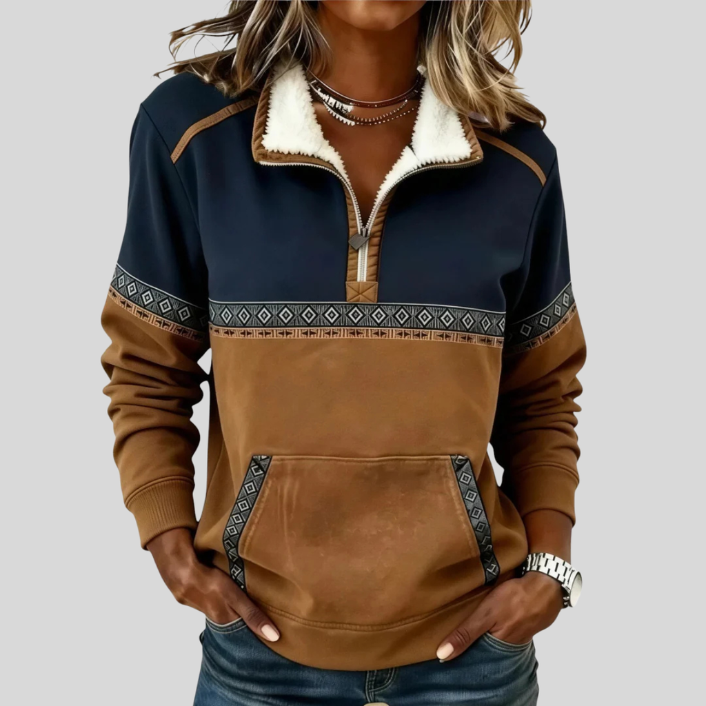Alvette | Pullover mit Sherpa-Kragen und halbem Reißverschluss