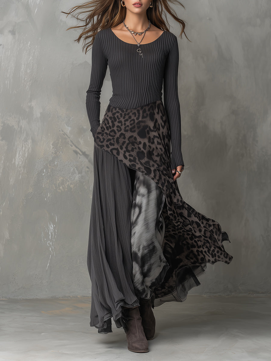 Martina | Langes Boho-Kleid mit Leopardenmuster