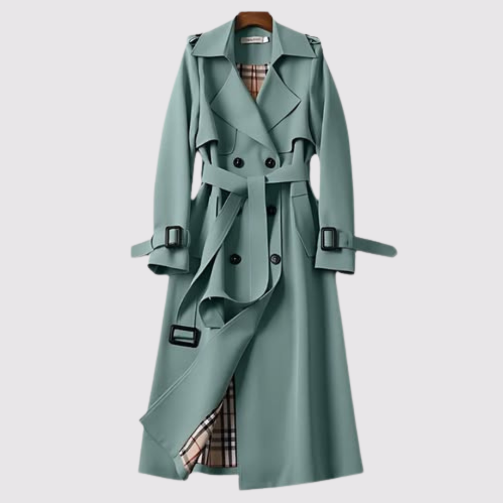 Sienna – Minimalistischer Trenchcoat in Salbeigrün