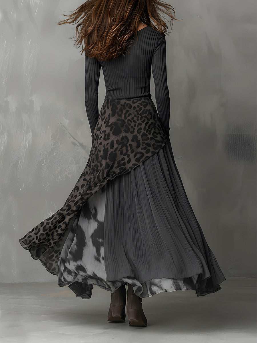 Martina | Langes Boho-Kleid mit Leopardenmuster