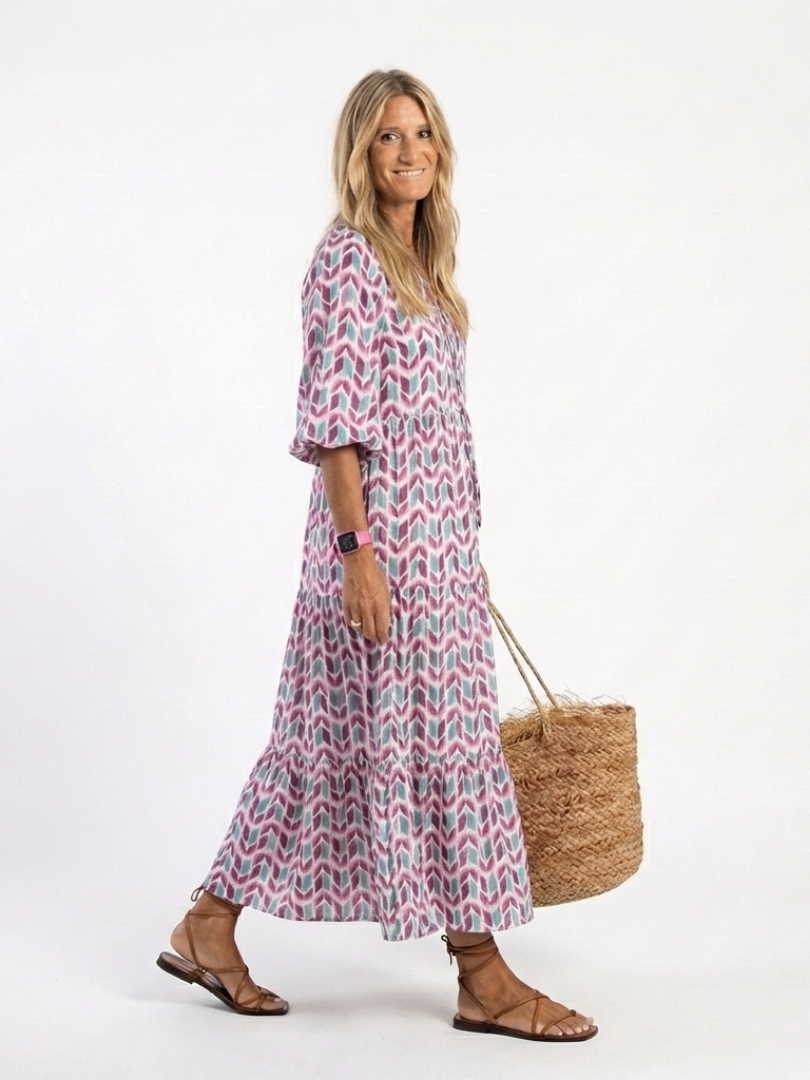 Léa Midi Kleid mit geometrischem Volant