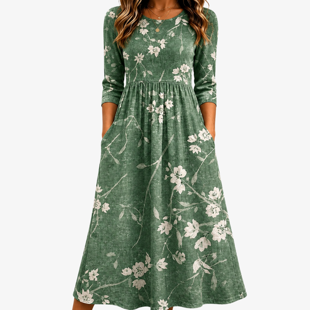 Evergreen Bloom Relaxed Midi Dress