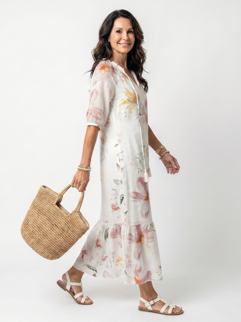 Midi-Blumenkleid Pauline mit Rüschen