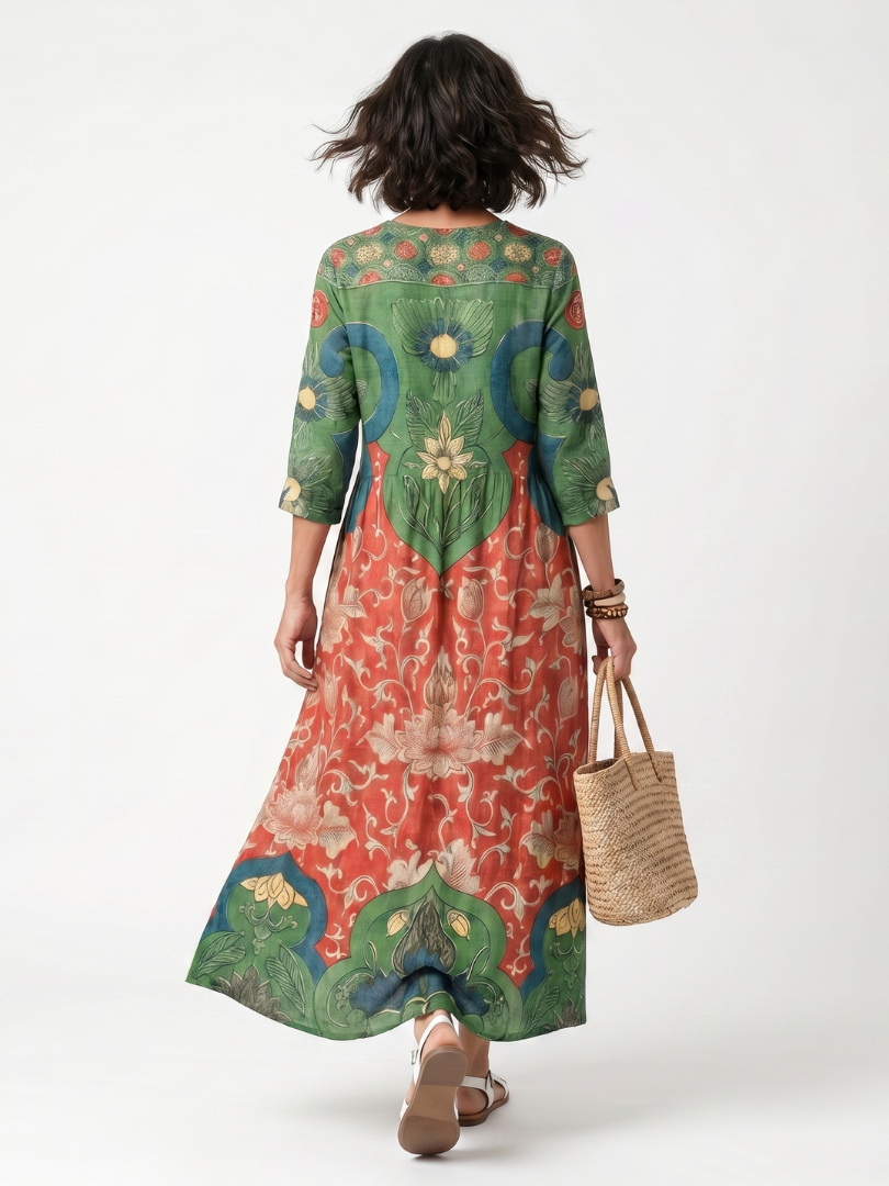 Amélie Midi Kleid mit Floralprint und Raffungen in der Taille