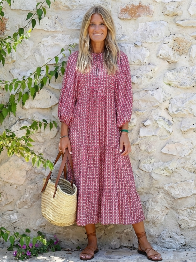 Geometric Midi Dress with Tie Belt - Isabelle