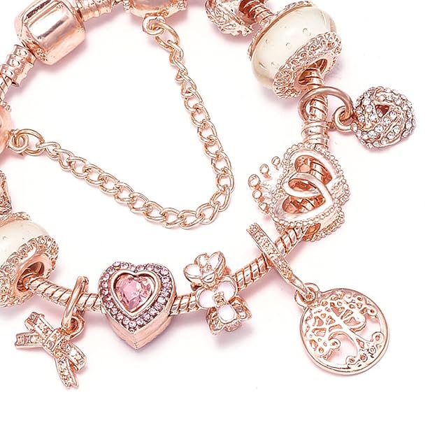 Rosé Traumfänger Armband mit silbernen Anhängern