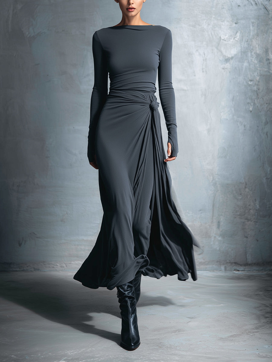Gabriella | Langes Kleid mit seitlichem Knoten-Detail