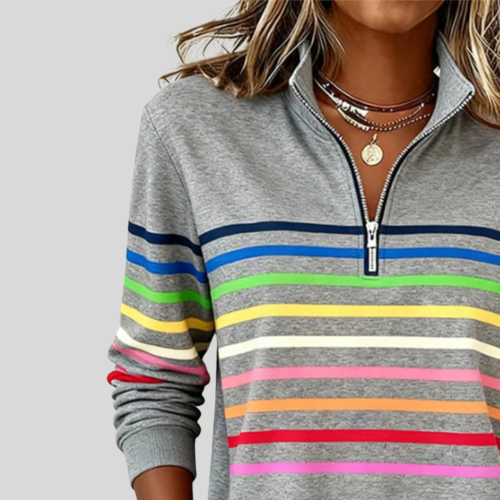 Prismette | Bunte Streifen-Fleecejacke mit halbem Reißverschluss