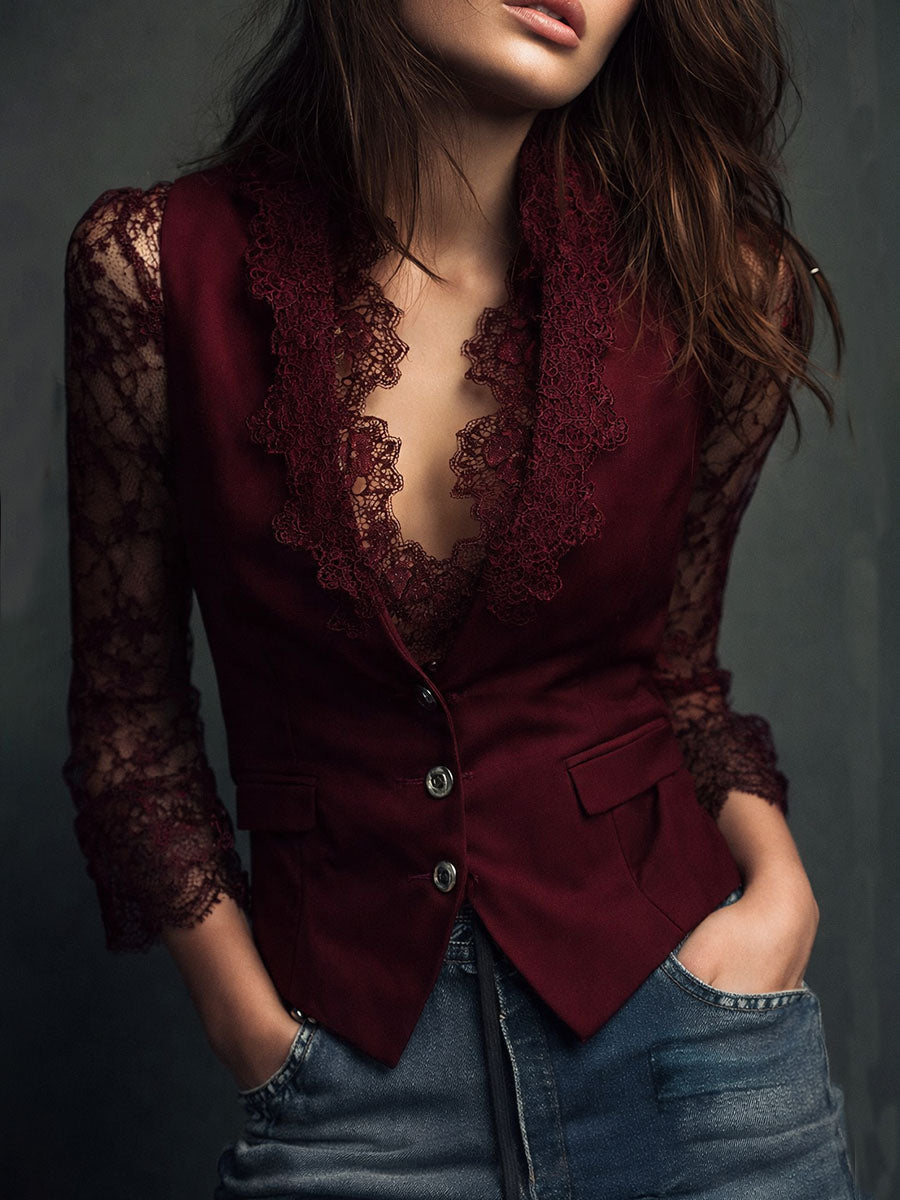 Noémie | Schwarzer Blazer mit Halbdurchsichtigen Ärmeln