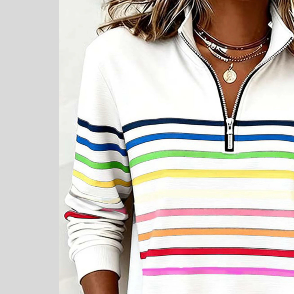Prismette | Bunte Streifen-Fleecejacke mit halbem Reißverschluss
