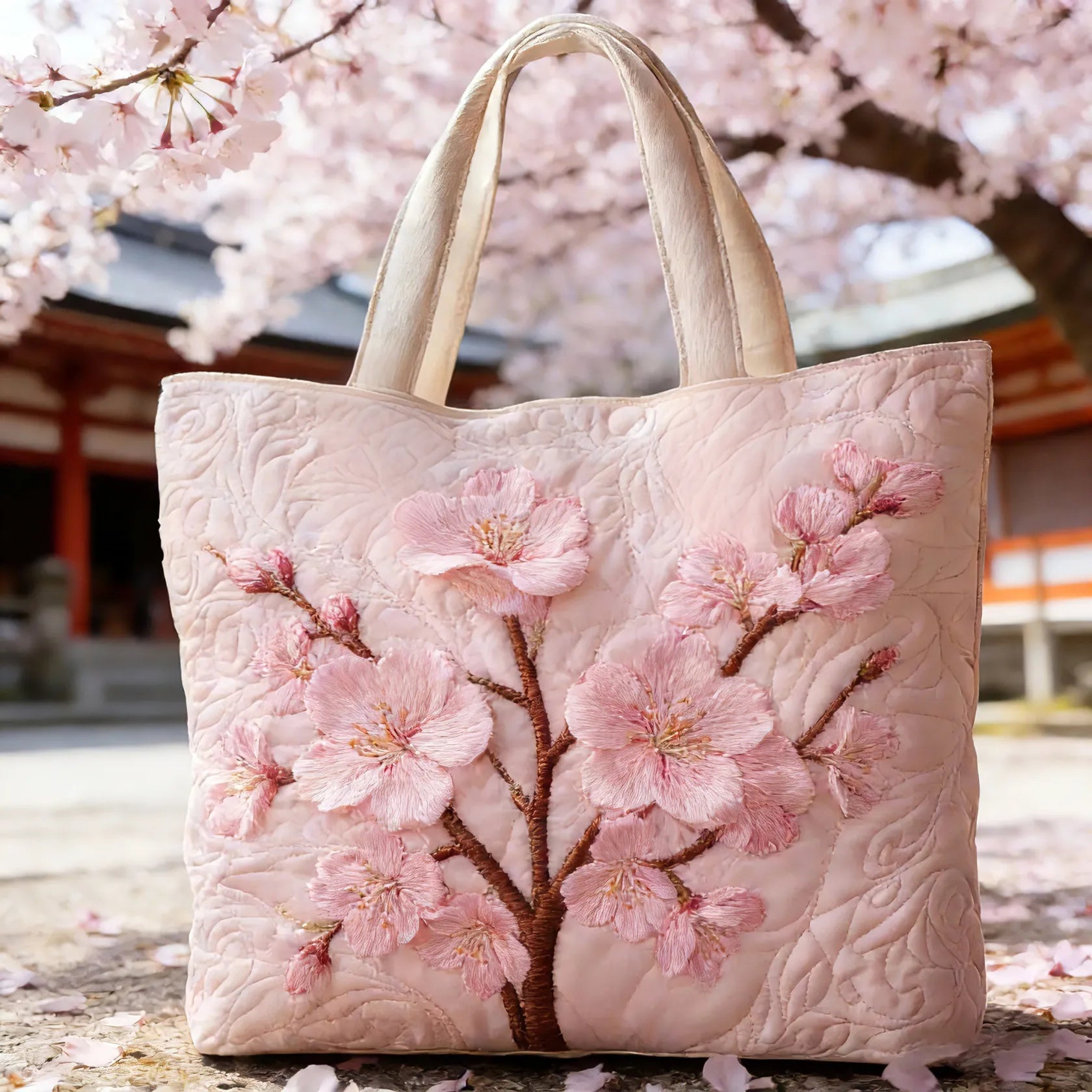 Blossom Serenity | Handcrafted Quilted Tote Bag