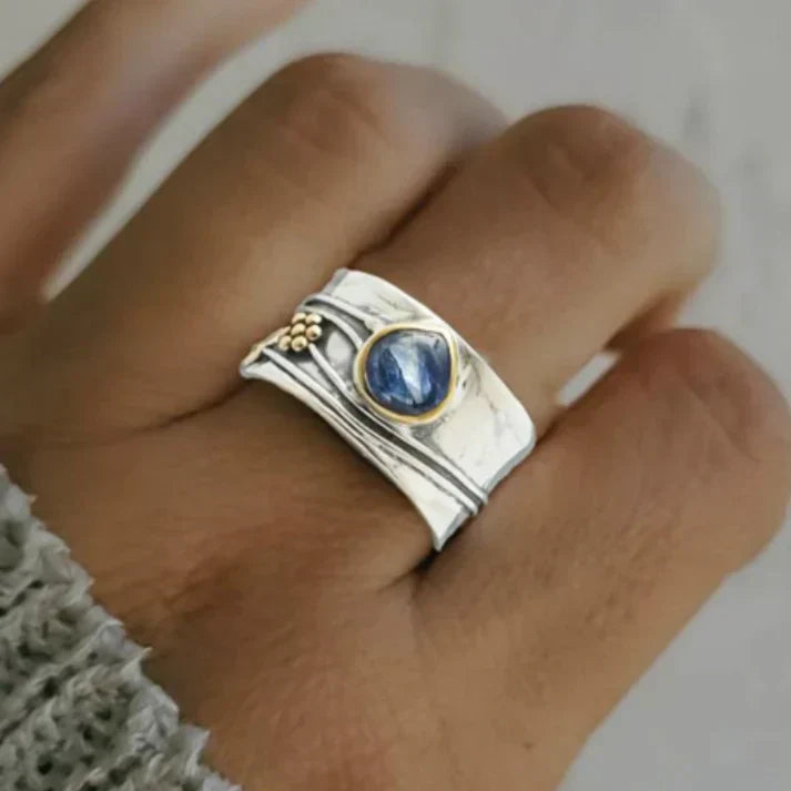 Vintage Blauer Saphir Ring aus Vergoldetem Silber