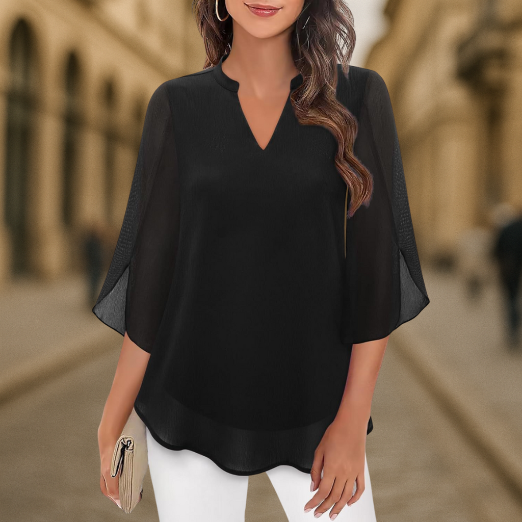 Camila Elegante Damenbluse aus fließendem Chiffon mit V-Ausschnitt