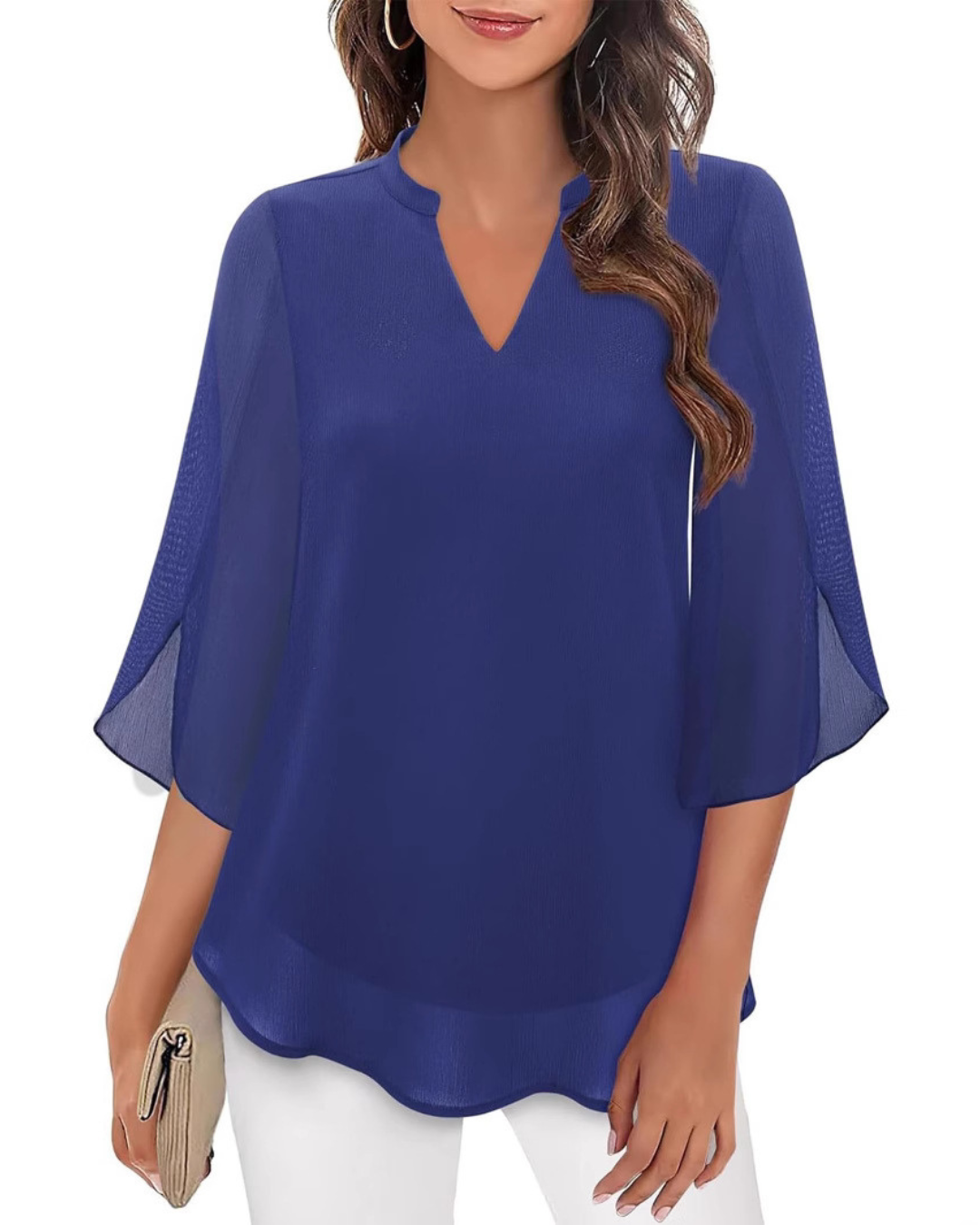 Camila Elegante Damenbluse aus fließendem Chiffon mit V-Ausschnitt