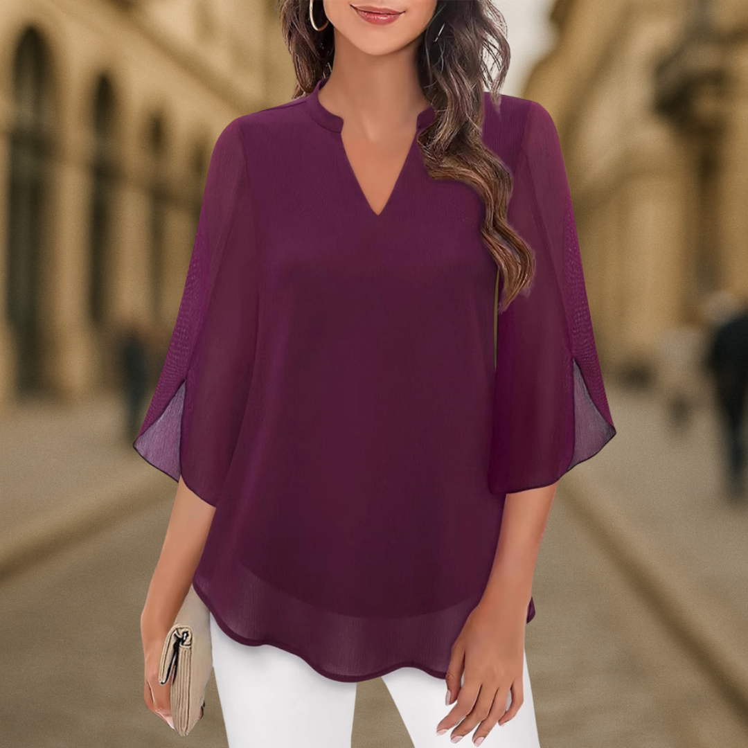Camila Elegante Damenbluse aus fließendem Chiffon mit V-Ausschnitt