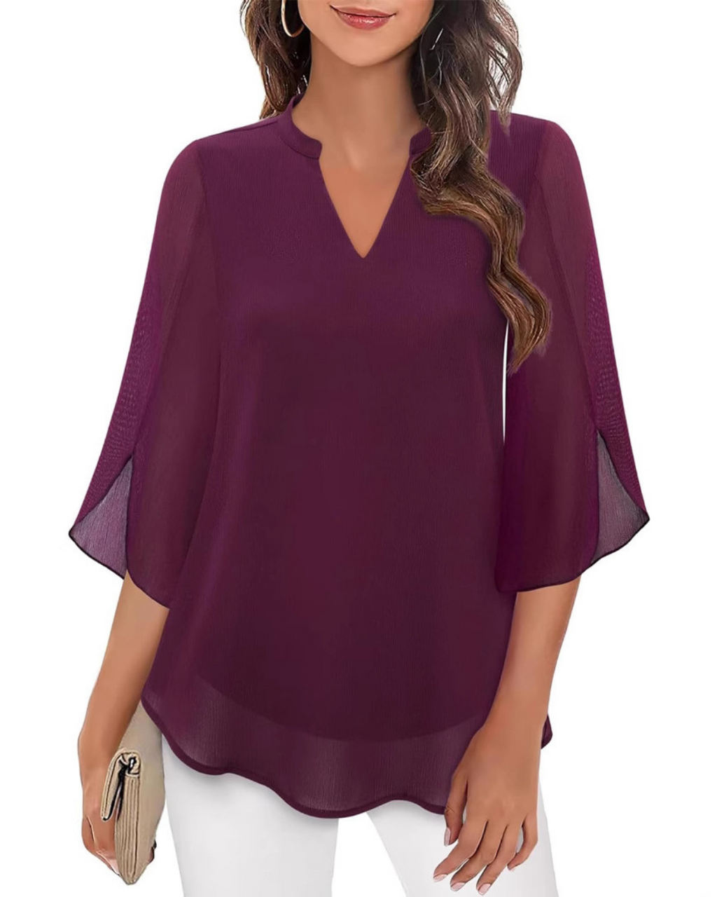 Camila Elegante Damenbluse aus fließendem Chiffon mit V-Ausschnitt