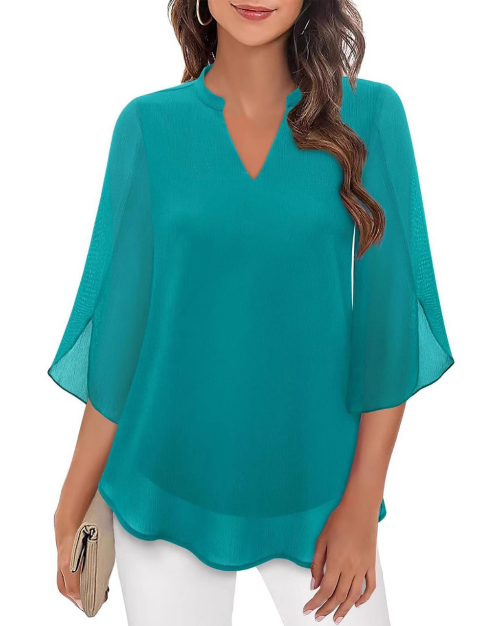 Camila Elegante Damenbluse aus fließendem Chiffon mit V-Ausschnitt