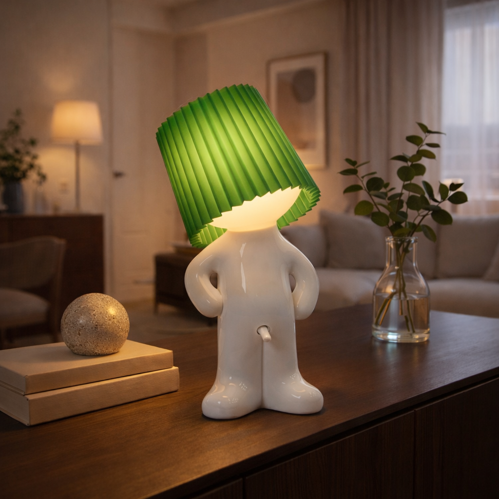 LeuchtMann™ – Dekorative Tischlampe mit Farbschirm