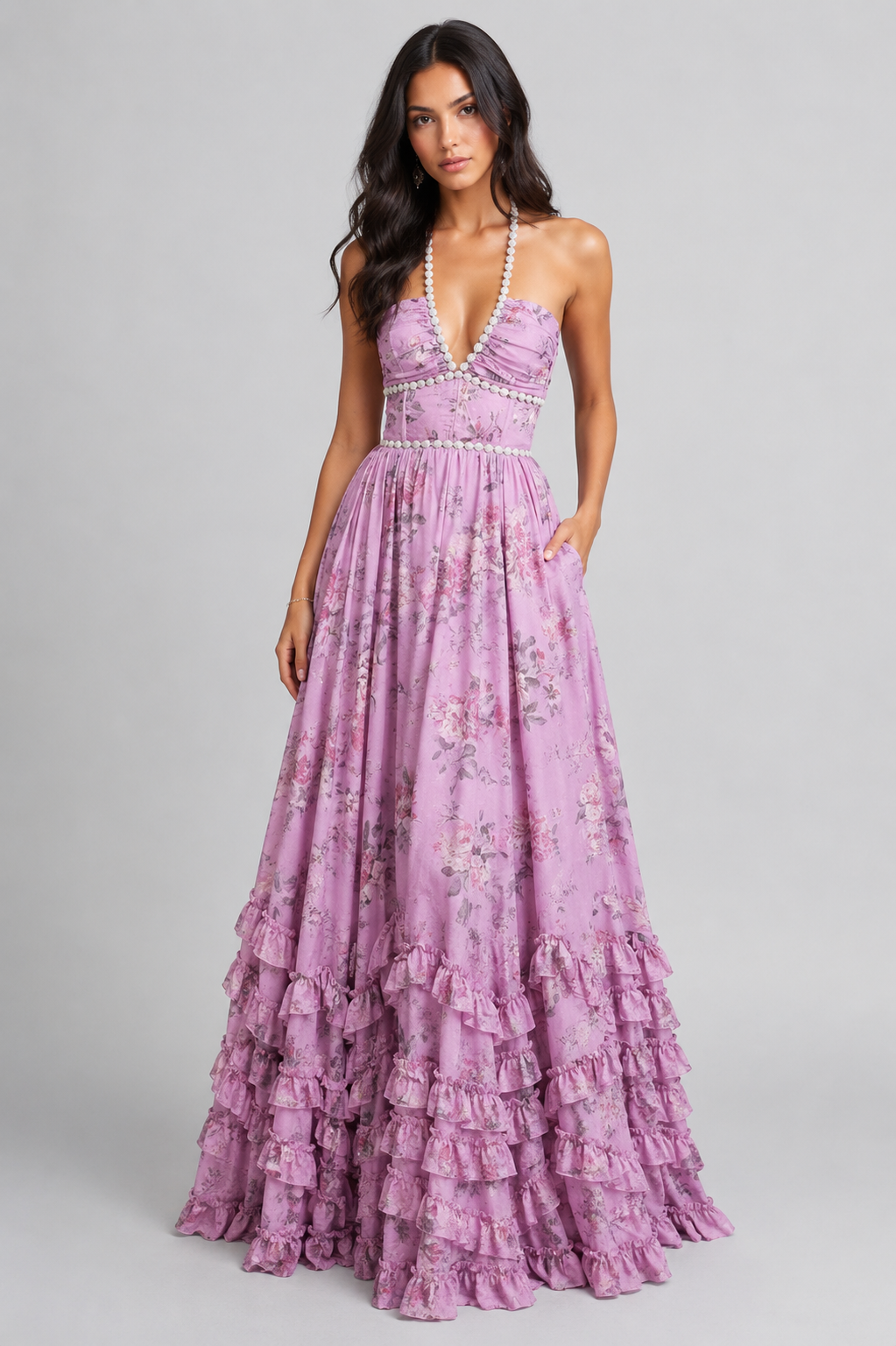 VALESKA | Elegantes Maxikleid im Vintage-Blumenmuster
