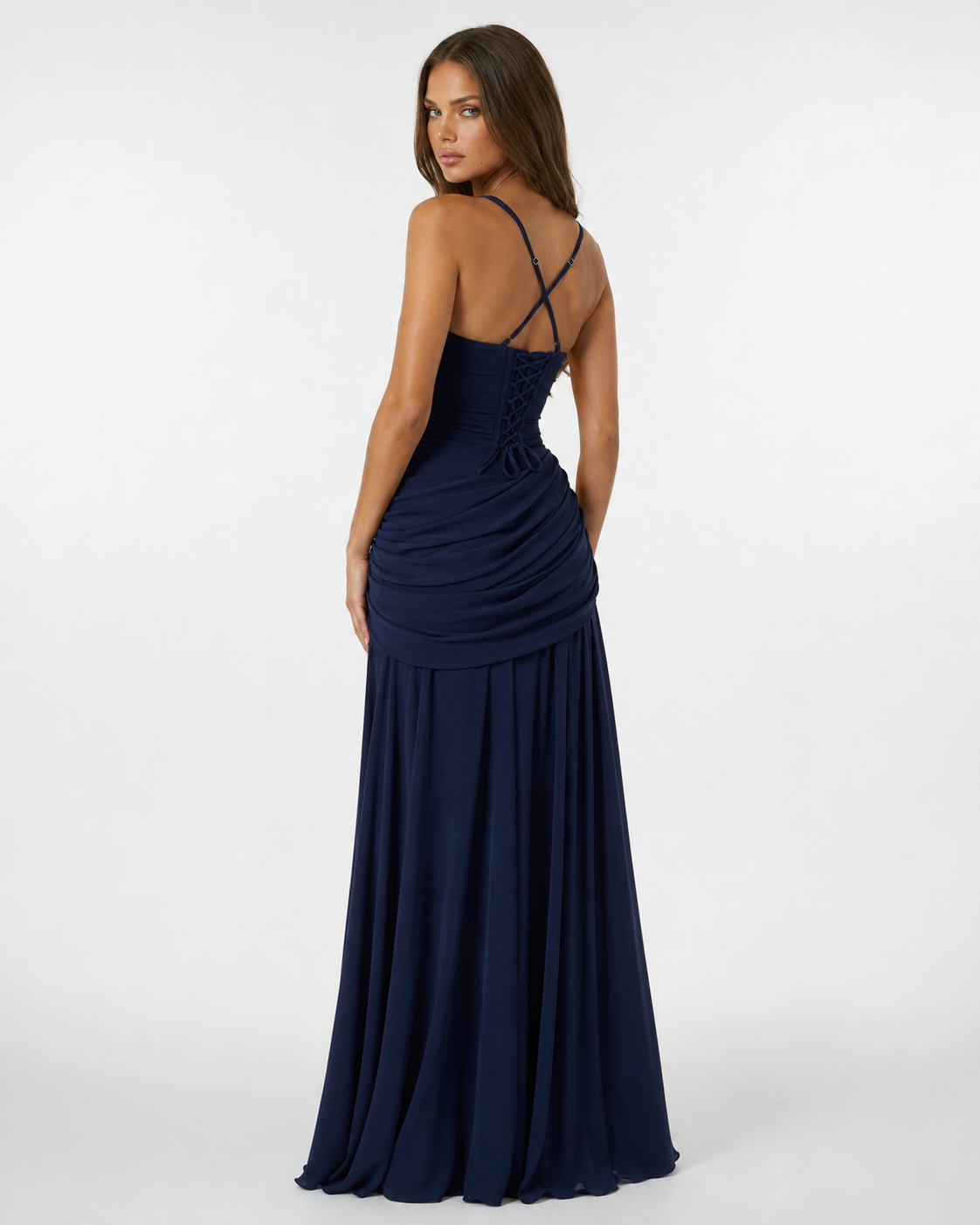 ENIE | Maxikleid mit gerafftem, eckigem Dekolleté