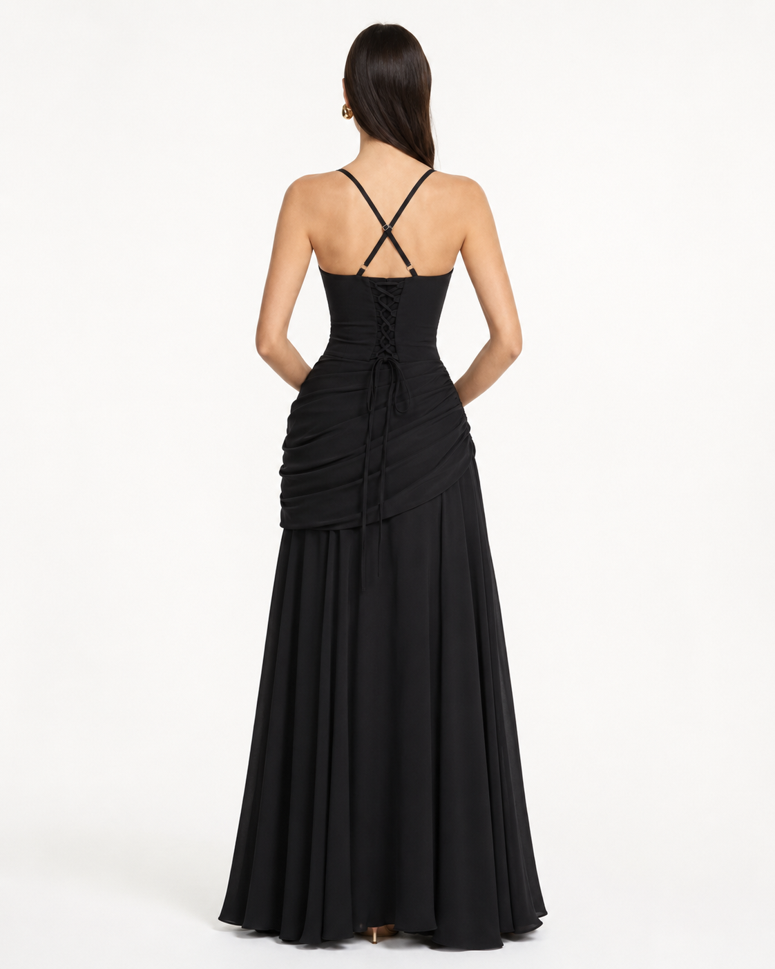 ENIE | Maxikleid mit gerafftem, eckigem Dekolleté