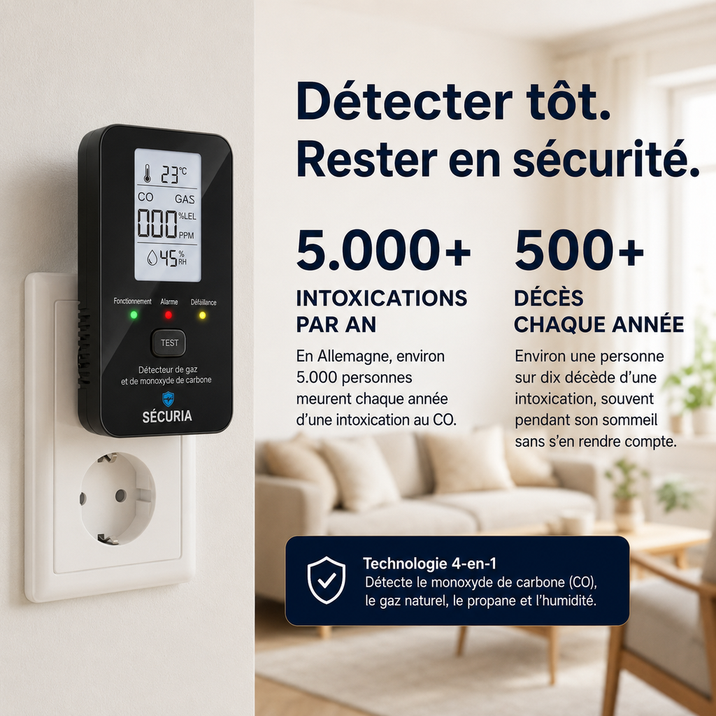 SÉCURIA™ | Détecteur de Sécurité 4-en-1