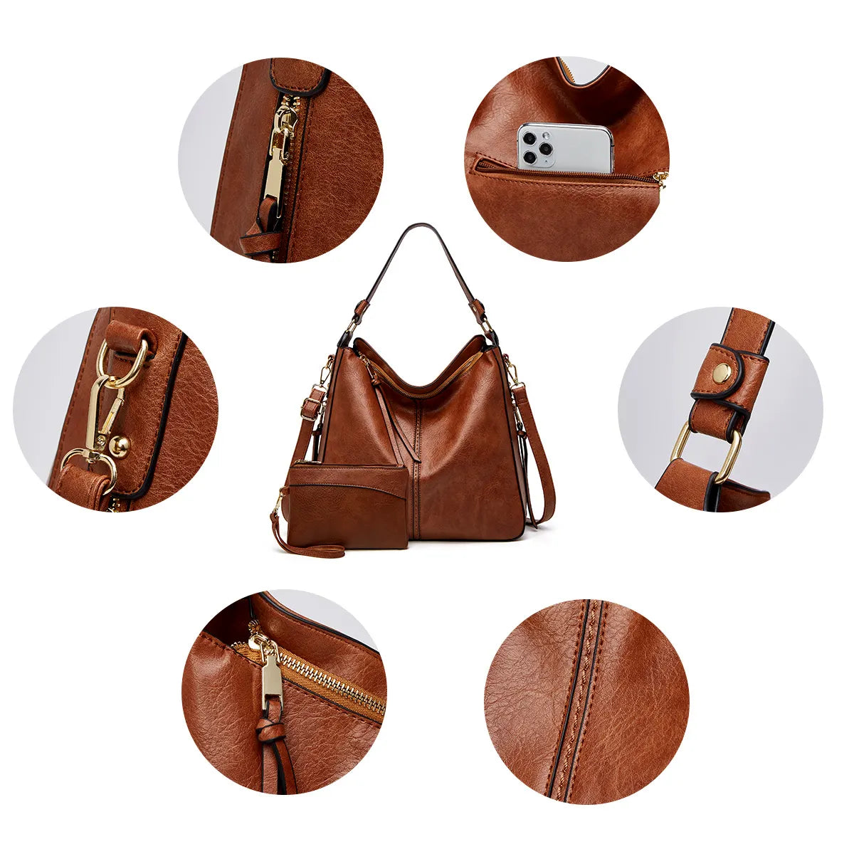 Luxuriöse Leder Hobo Anti-Diebstahl Handtasche