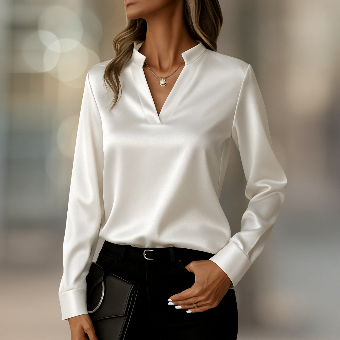 Lumière Elegante Luxe Satin Damenbluse mit V-Ausschnitt
