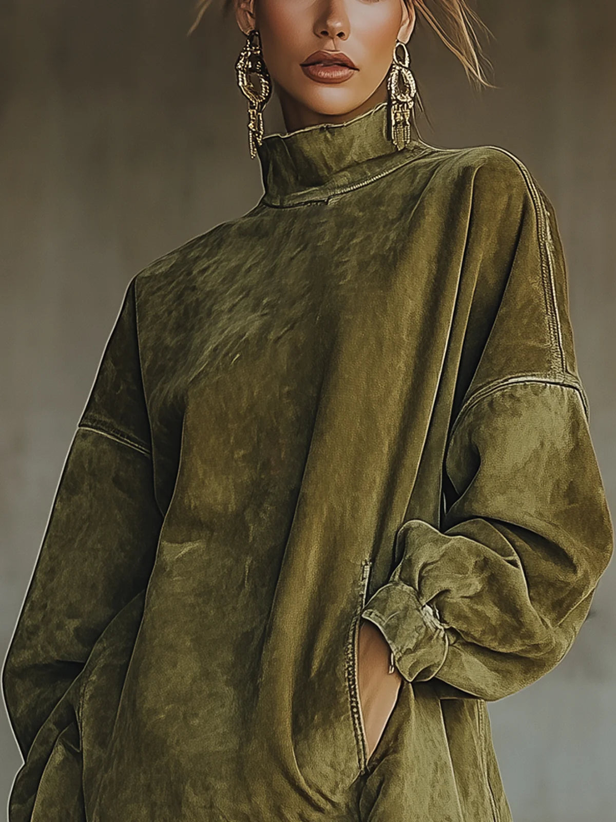 Amalia | Kleid mit hohem Kragen und Fransen-Details