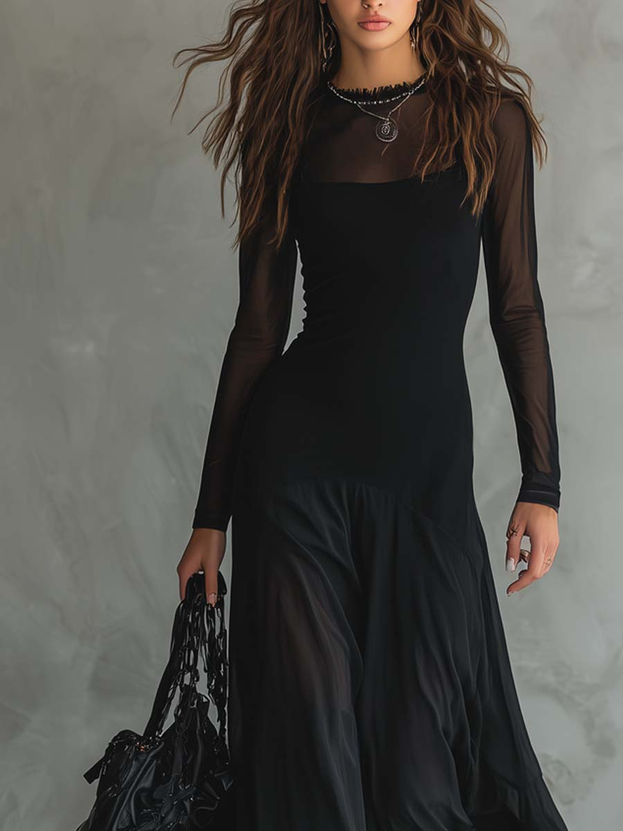Tilda | Schwarzes Lässiges Maxikleid