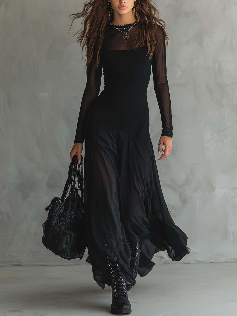 Tilda | Schwarzes Lässiges Maxikleid