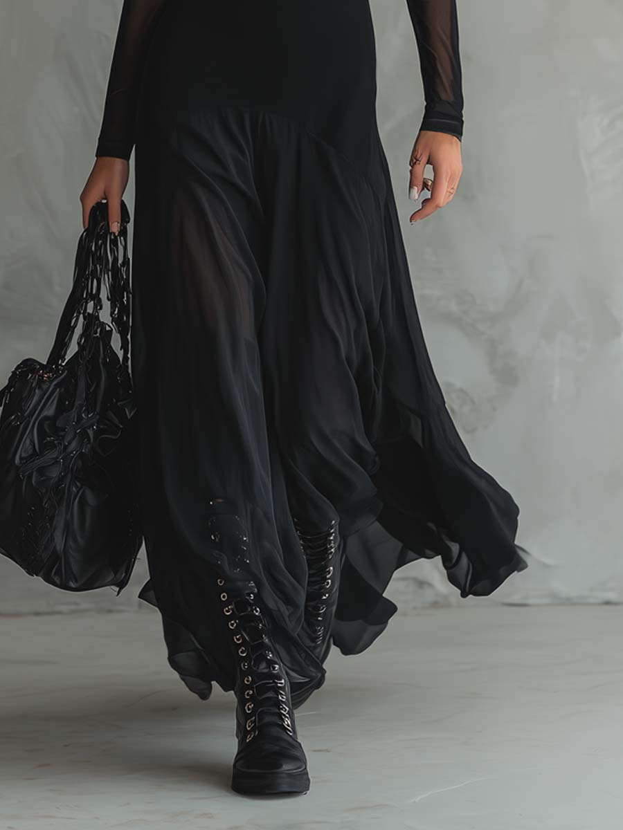 Tilda | Schwarzes Lässiges Maxikleid