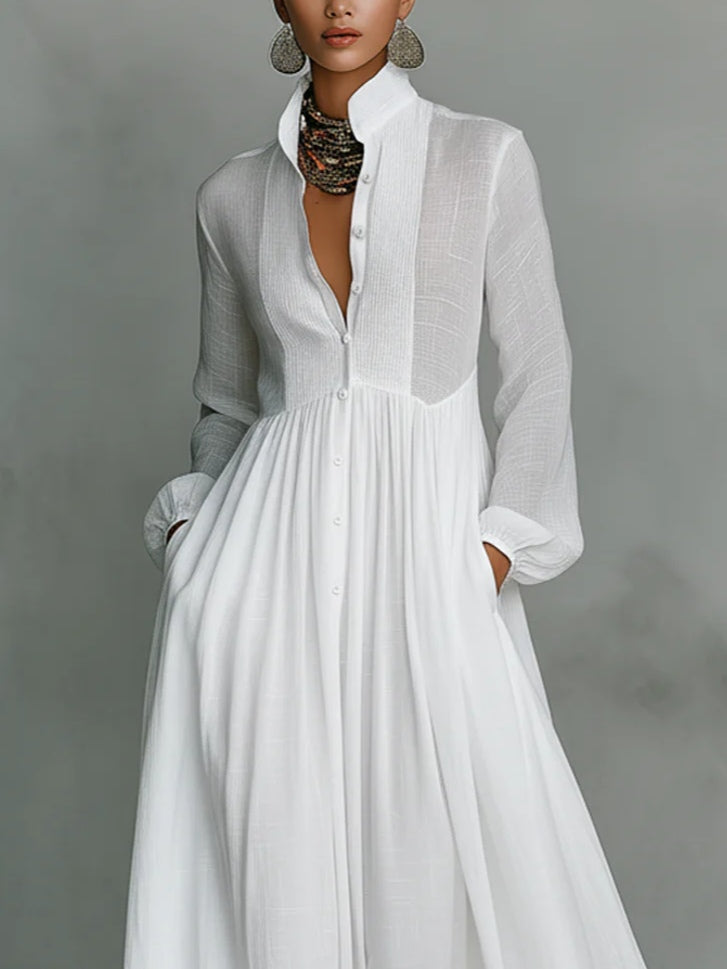 Léonie™ | Minimalistisches Maxi-Kleid mit Stehkragen