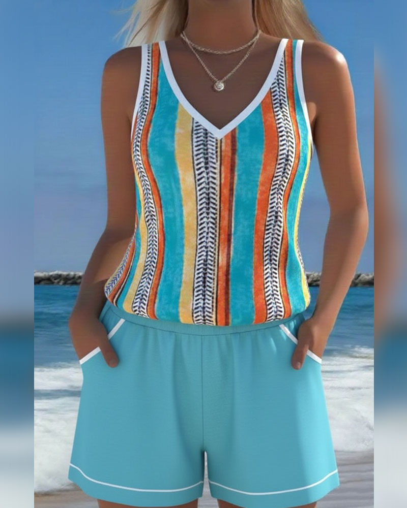 Mia | Gestreifter V-Ausschnitt Tankini