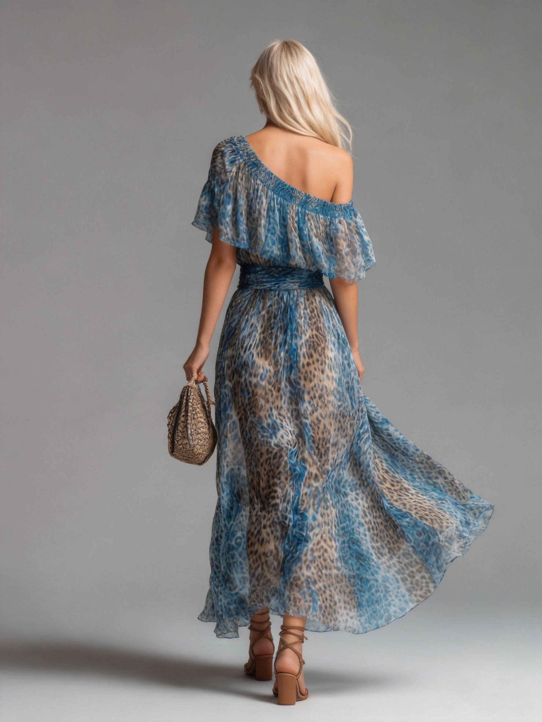 Selvaggia | Off-Shoulder Maxi Dress with Leopard Print