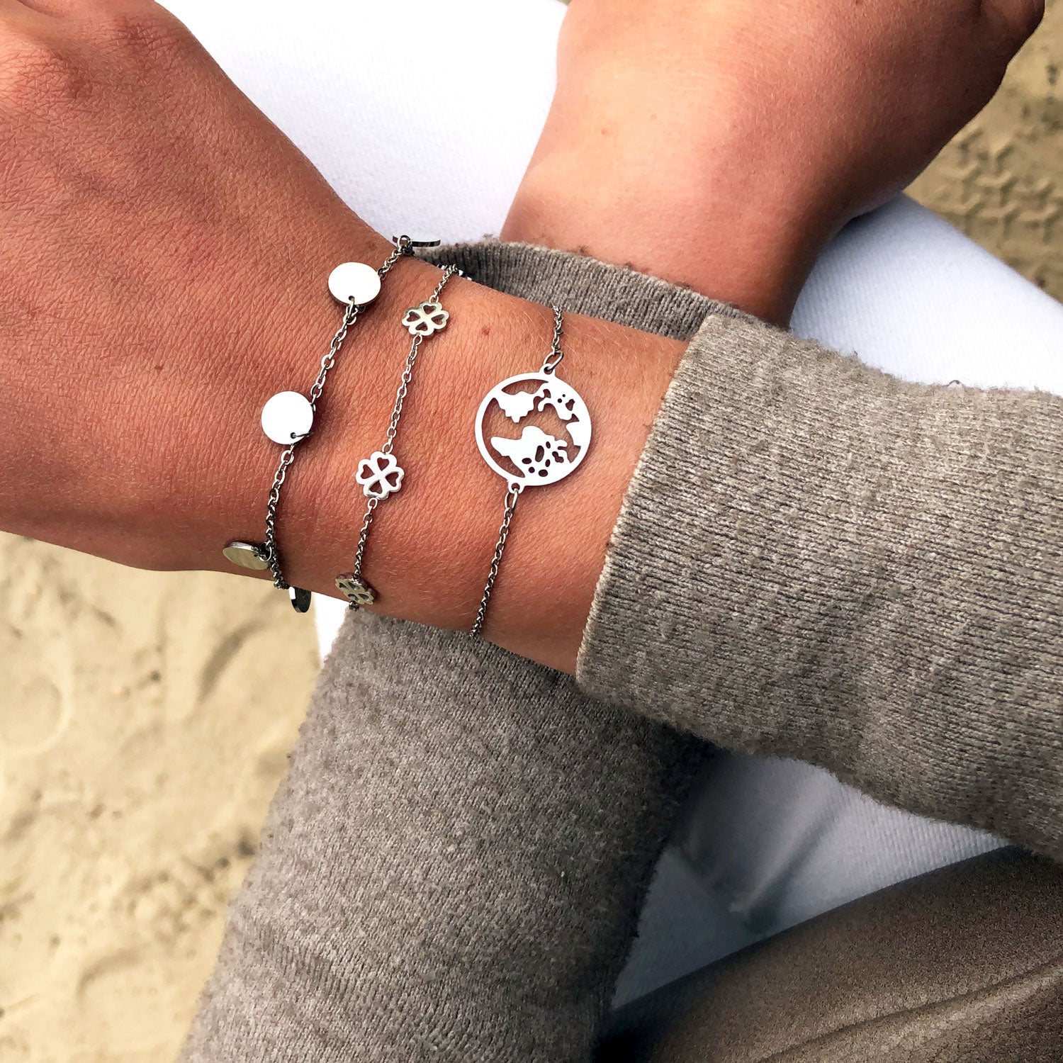 Bundle: BonnyBliss Kleeblatt Kette + Armband Silber