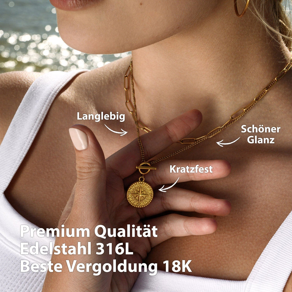 BonnyCompass Kette mit Kompass Anhänger Gold