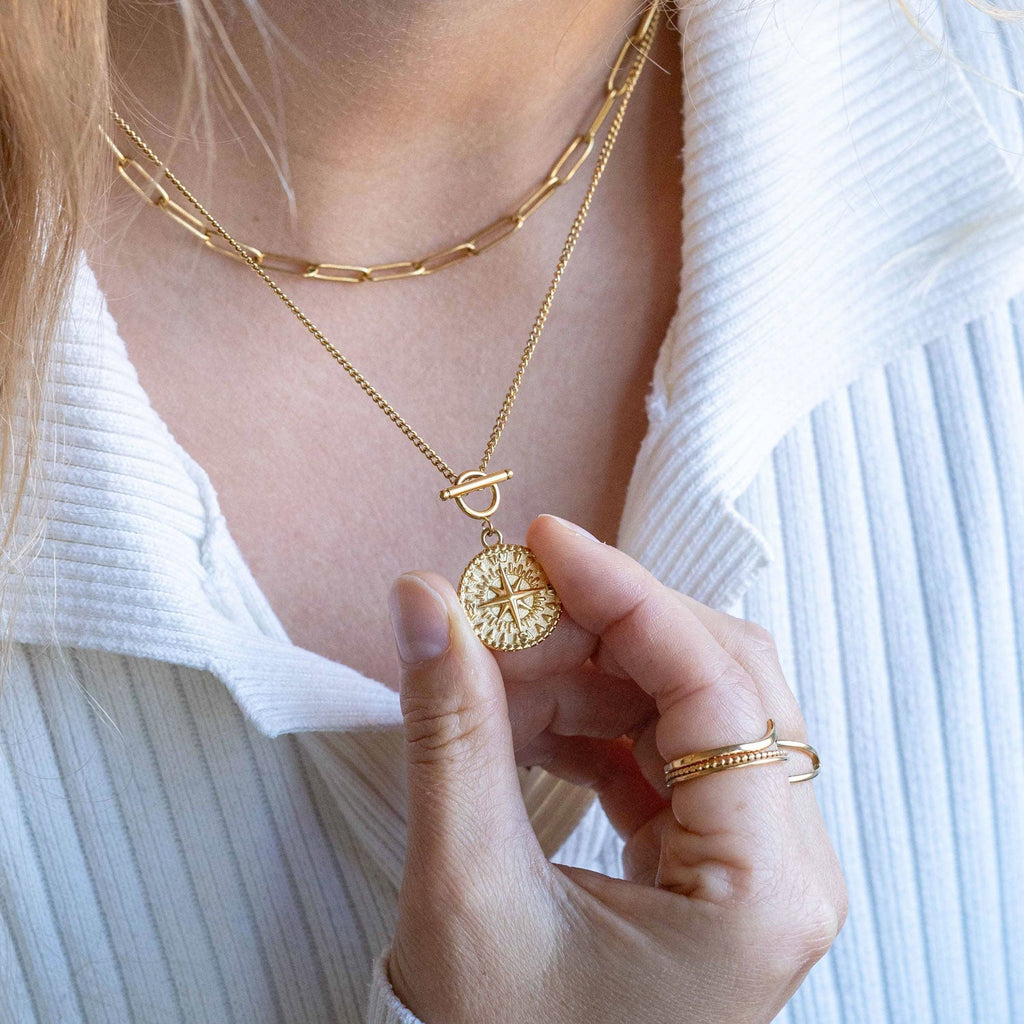 BonnyCompass Kette mit Kompass Anhänger Gold