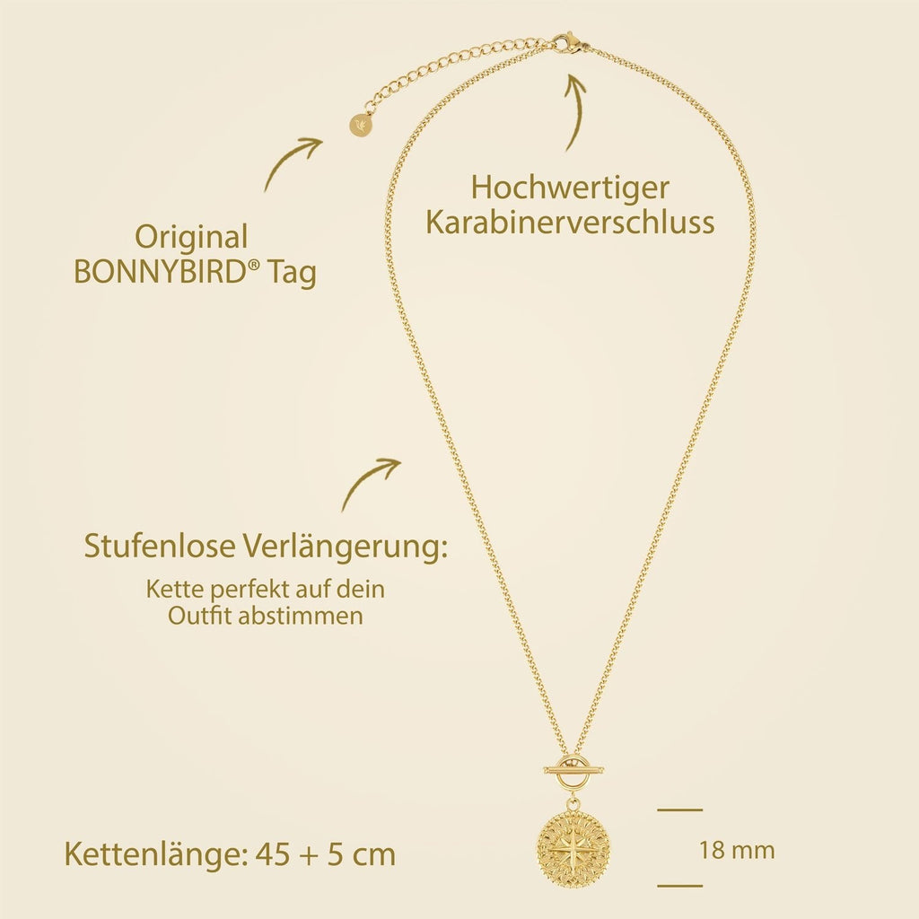 BonnyCompass Kette mit Kompass Anhänger Gold