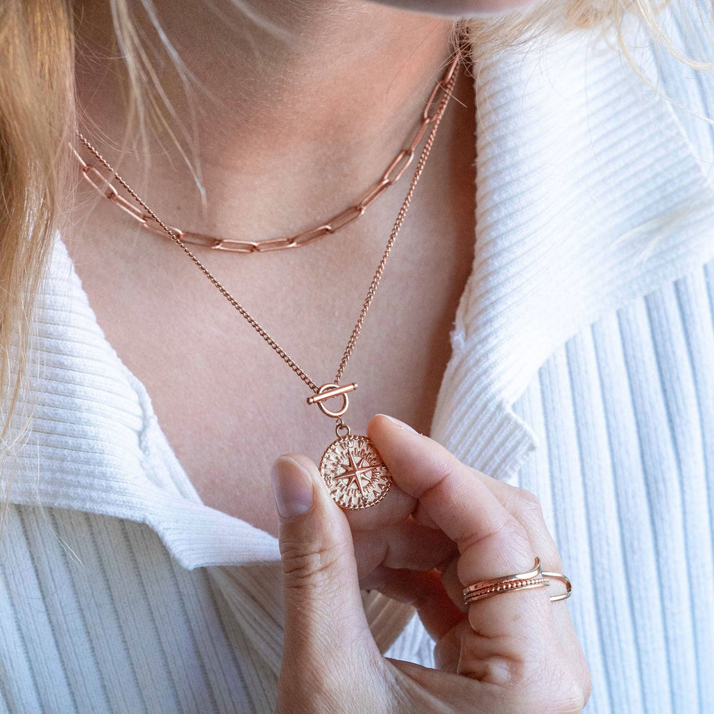 BonnyCompass Kette mit Kompass Anhänger Rosegold