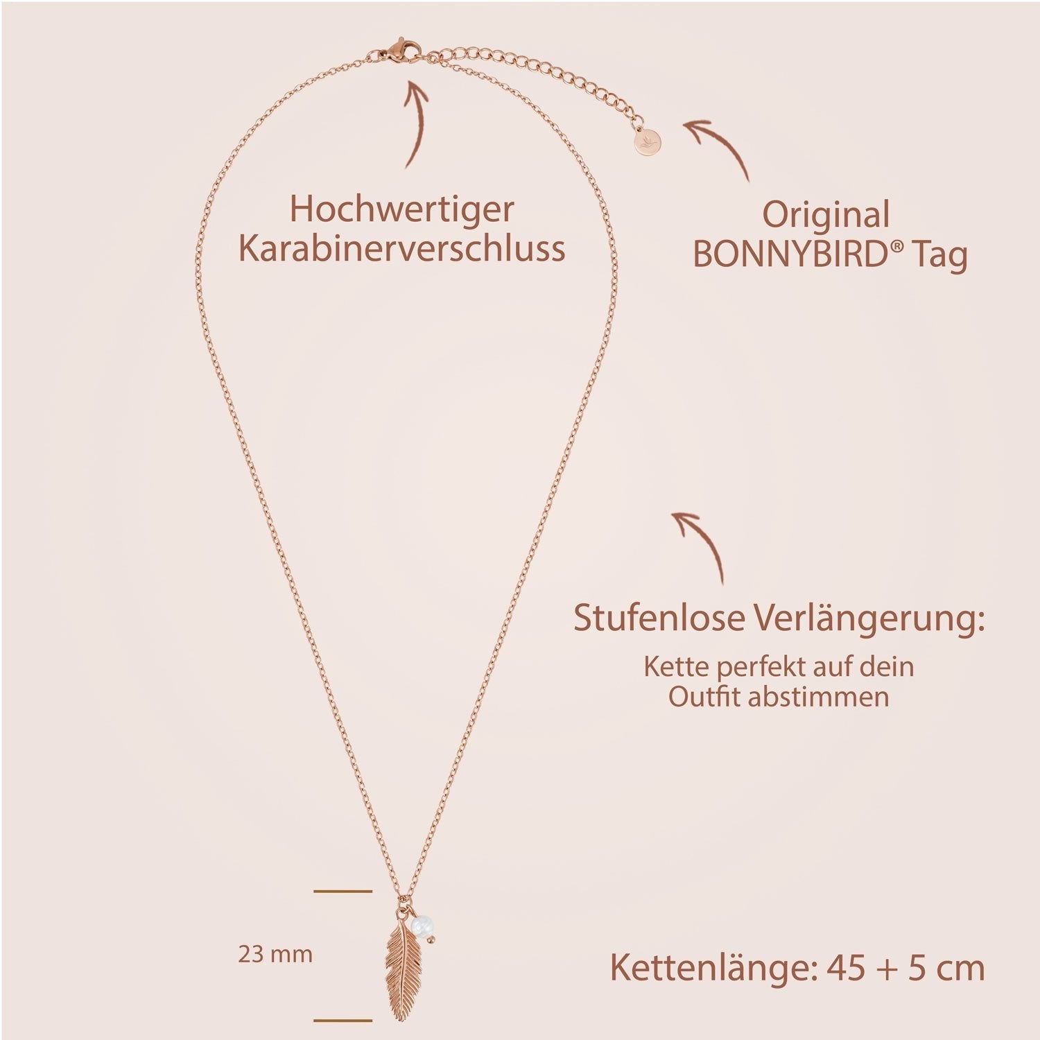 BonnyFeather Feder Kette Rosegold