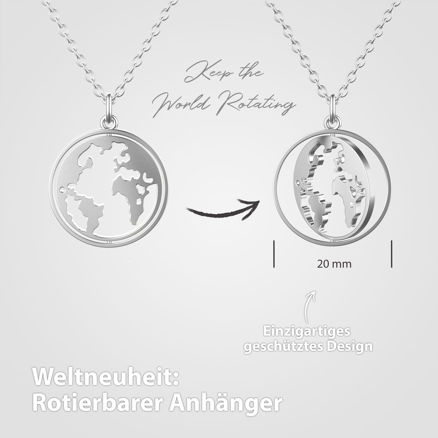 BonnyWorld Kette mit rotierbarer Weltkugel Silber