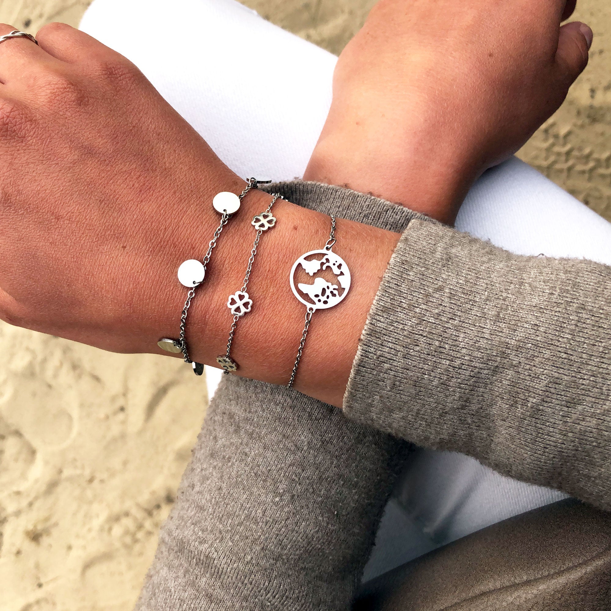 Bundle: BonnyWorld Weltkugel Kette + Armband Silber