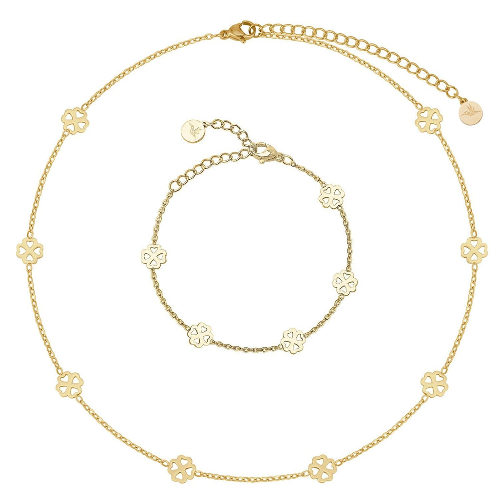 Bundle: BonnyBliss Kleeblatt Kette + Armband Gold