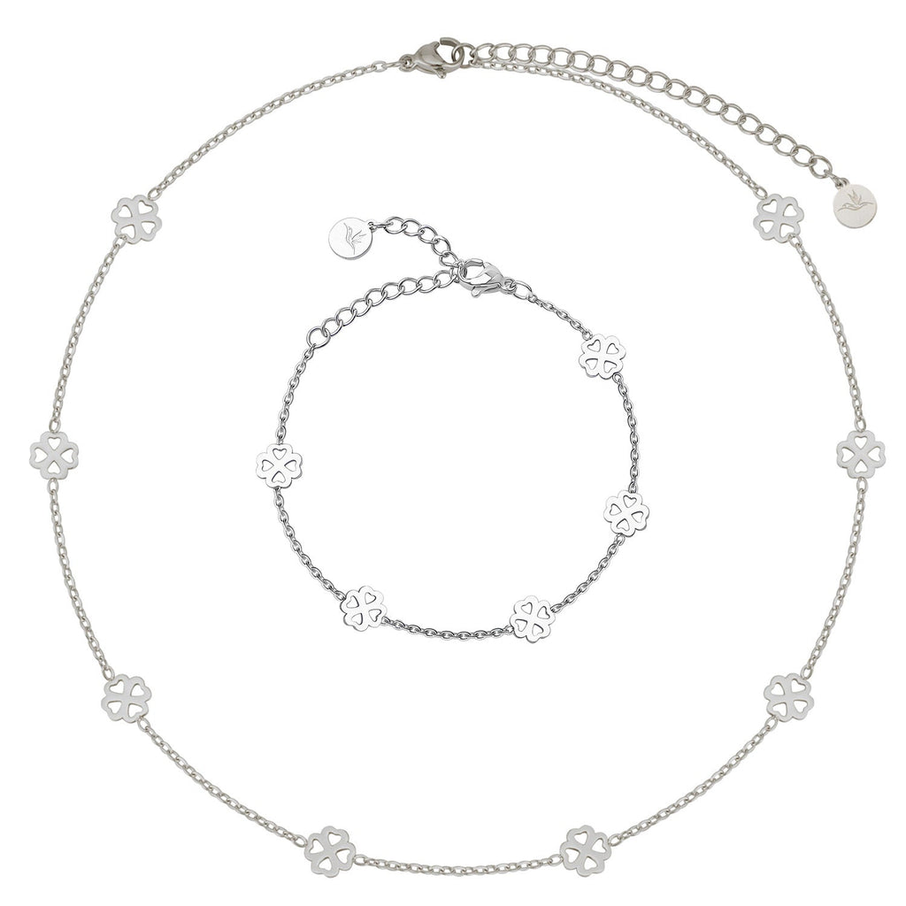 Bundle: BonnyBliss Kleeblatt Kette + Armband Silber