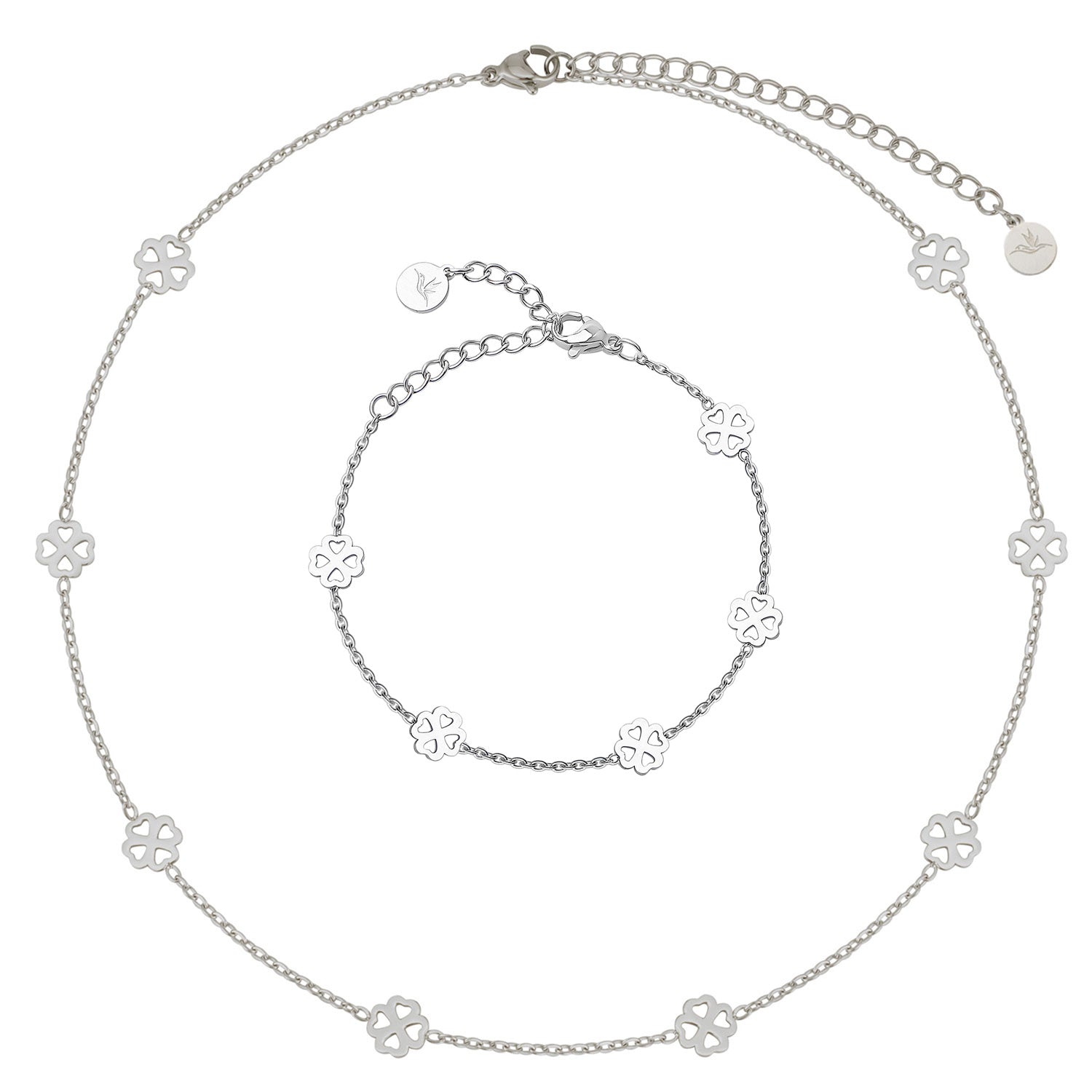Bundle: BonnyBliss Kleeblatt Kette + Armband Silber