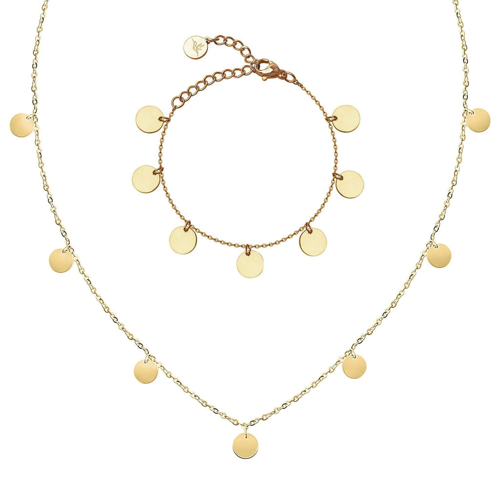 Bundle: BonnyCoin Plättchen Kette + Armband Gold